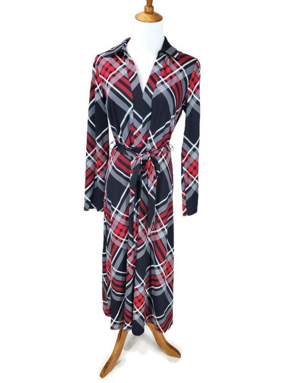 Jude Connally Delphine Midi Dress Grand Plaid Black Red Small Holiday Office NWT